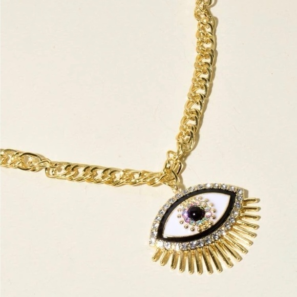 Evil Eye Rhinestone Gold Bohemian Necklace - Picture 4 of 9